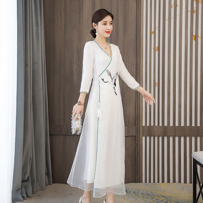 Vintage Chinese Dress Qipao Elegant Slim Robes Hanfu Womens Clothing Painting Cheongsam Dress Vietnam Traditional Dress FF3035