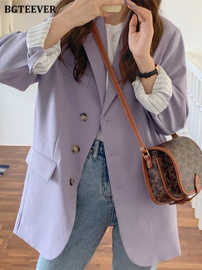 BGTEEVER Causal Long Sleeve Women Suit Jackets Spring Autumn Notched Collar Single-breasted Female Solid Blazer Ladies Outwear