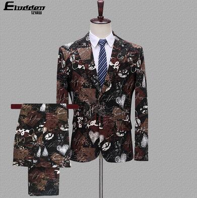 Blazer Men Groom Suit Set With Pants Wedding Dress Costume Singer Star Style Dance Stage Clothing Host Printing