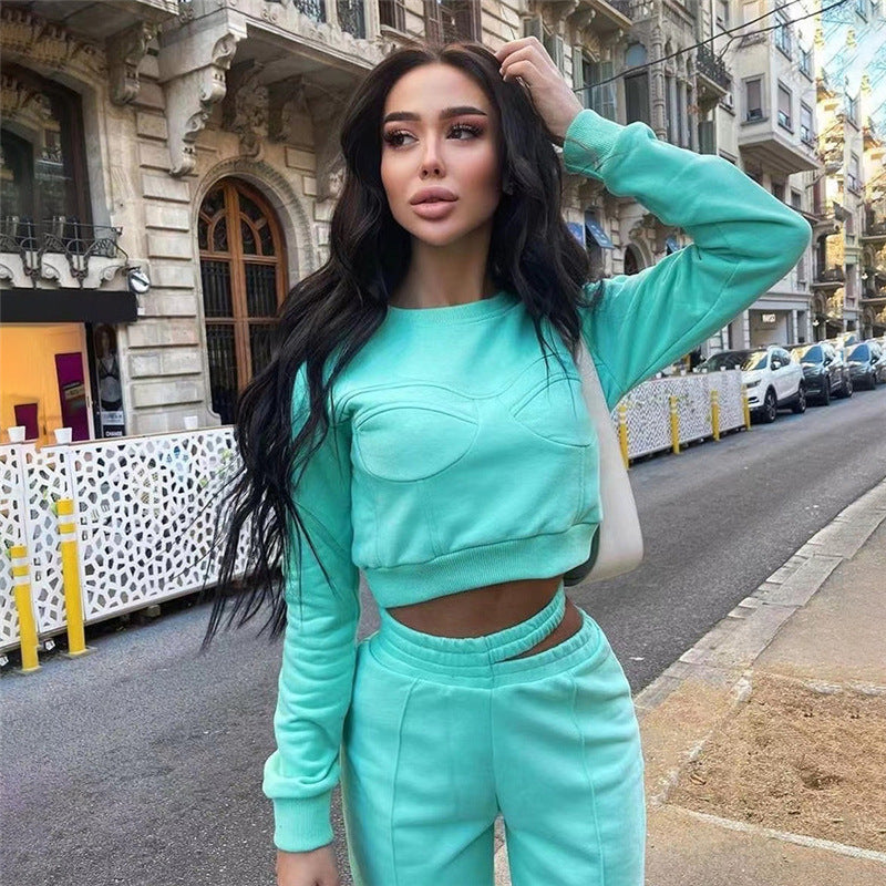 2022 Fall Fashion Streetwear 2 Two piece Sets Outfits Tracksuit Women Long Sleeve O Neck Crop Top Pink Pants Matching Sets