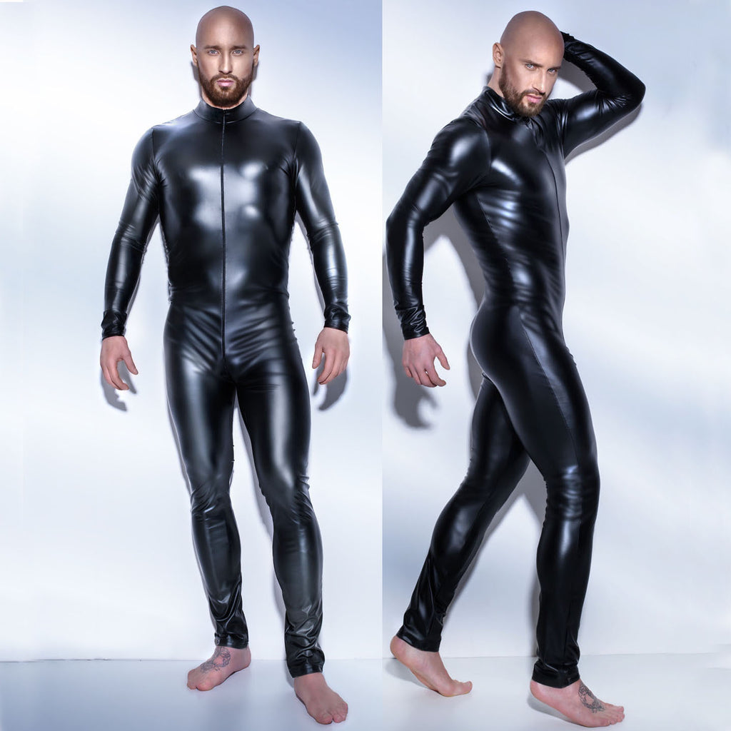 Latex Men Jumpsuits Leather Stretchy Tights Rompers Wet Look Liquid Latex Costume