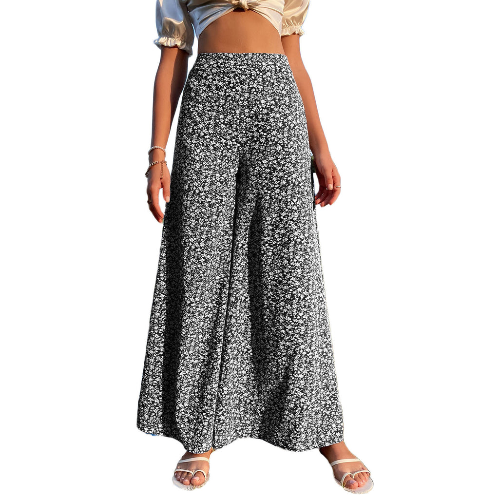 Women Wide Leg Pants Casual Elasticated High Waist Floral Printed Baggy Straight Palazzo Yoga Trousers
