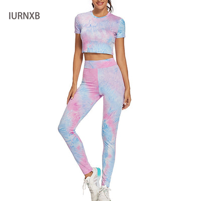 2 Piece Outfits for Women Fitness Seamless Short Sleeve Tops and High Waist Pants Leggings Yoga Tracksuit Workout Set