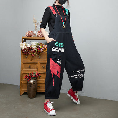 Aricaca Women M-2XL Loose Overalls Plus Size Long Jeans Jumpsuits Ladies Sleeveless Ripped Red Black Denim Jumpsuits