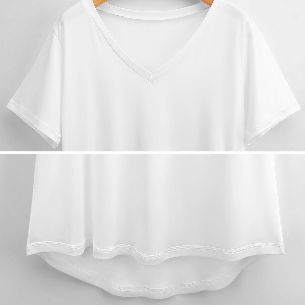 Fractal Flower Print T-Shirt Abstract Modern Art Harajuku T-Shirts V Neck Short Sleeve Tops Streetwear Tees Plus Size 2XL 3XL
