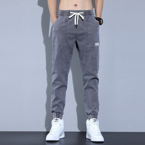 New Spring Autumn Korean Baggy Six Pockets Hip-hop Drawstring Men&#39;s Luxury Denim Work Wear Cargo Casual Jogger Haren Jeans Pants