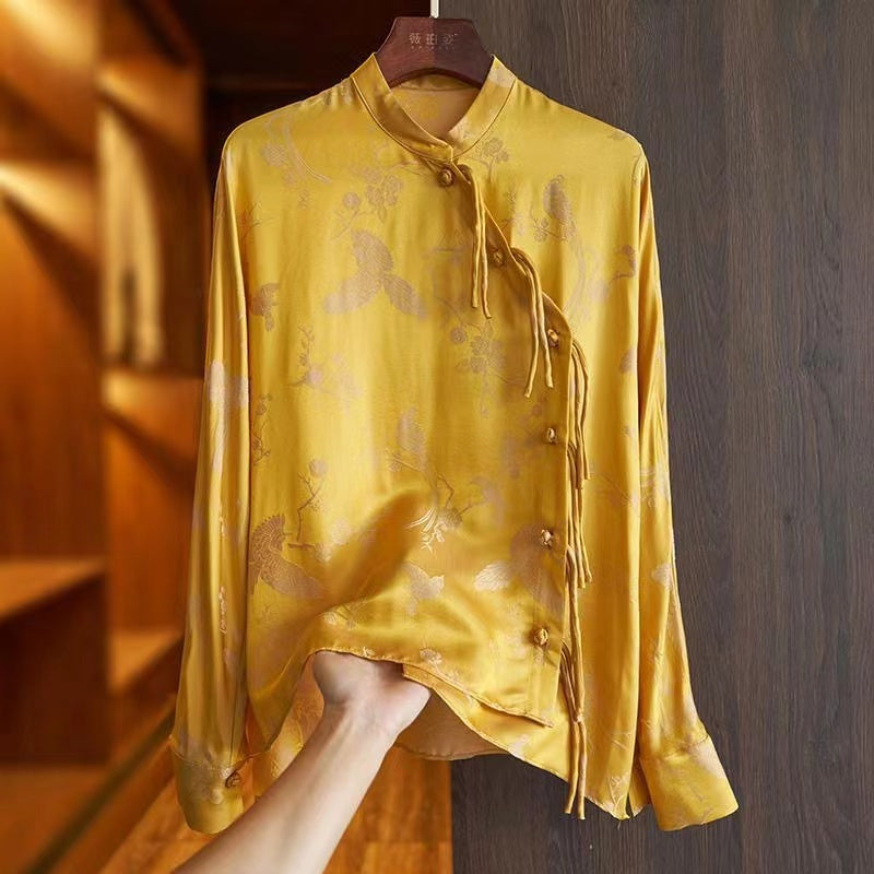 Chinese Style Printed Shirt Ladies Spring Autumn Comfortable Chinese Traditional Clothing Women&#39;s Hanfu Cheongsam Retro Shirt