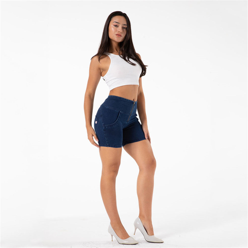 Shascullfites Gym And Shaping Casual Shorts High Waist Denim Blue Athletic Works Shorts Bum Lifting Shorts Slimming Knickers