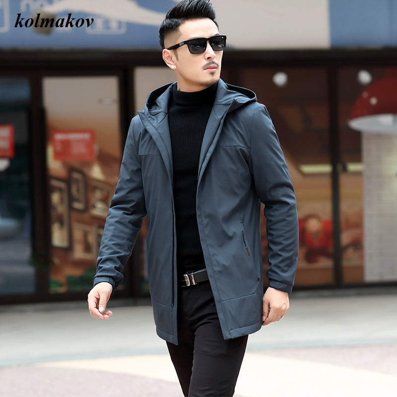 2021 New Arrival Winter Style Men Boutique Solid Trench Coat High Quality Hooded Hat Men&#39;s Zippers Leisure Jacket Overcoat M-3XL