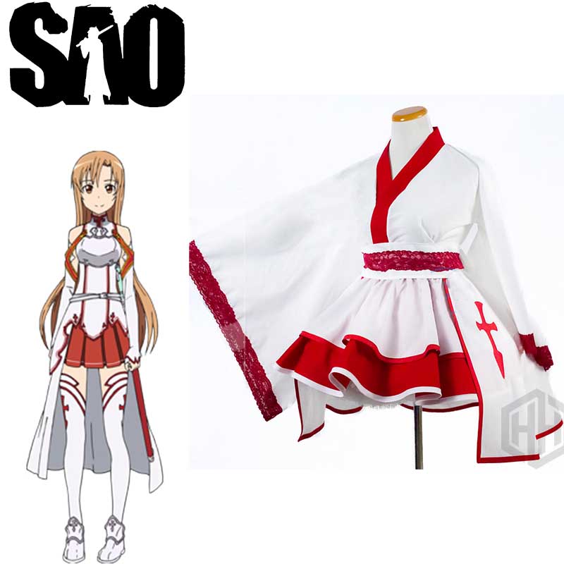 Game Sword Art Online Yuuki Asuna Uniform Red Suit Kimono Lolita Dress Cos Anime Halloween Cosplay Costume Clothes