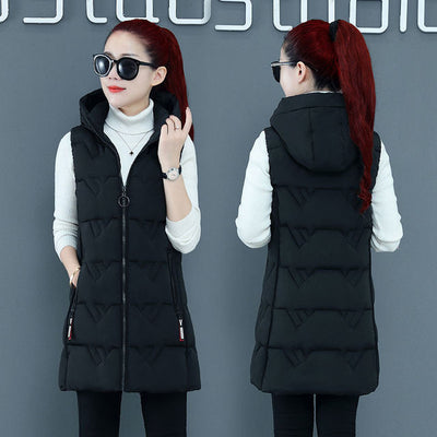 New Women Autumn And Winter Long Vest Filling Cotton Solid Color Sleeveless Jacket