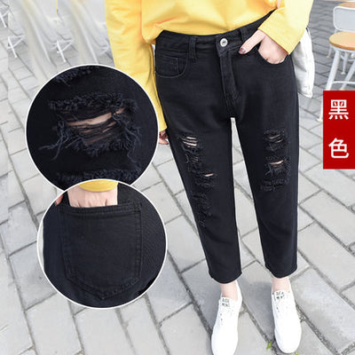 New Spring Slim Mom Style Straight Jeans Korean fb Student Jeans All-match Women Hole Denim Jeans Autumn Lady Nine Pants WZ446