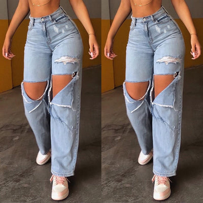 Womens Jeans Size 18 Mom Jeans Ladies Vintage Blue High Waist Ripped Straight Jeans Trousers Denim Size 20 Long Jeans