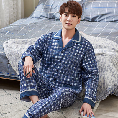 Men Pajamas Set  Cotton Pijama Men Plaid Sleepwear Autumn Winter Pajamas Pyjamas Set 3XL Casual Male Homewear Home Clothes