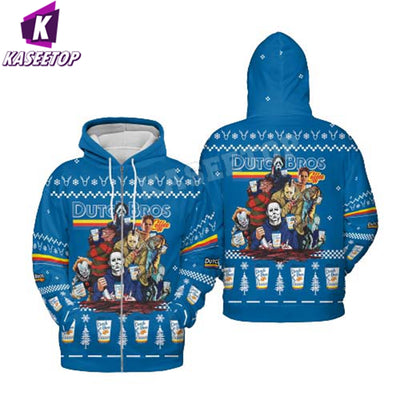 Dutch Bros Horror Drinking 3D Printed Hoodies Men Zip Hoodies Brand Sweatshirts Boy Jackets Pullover Tracksuits Streetwear Coat