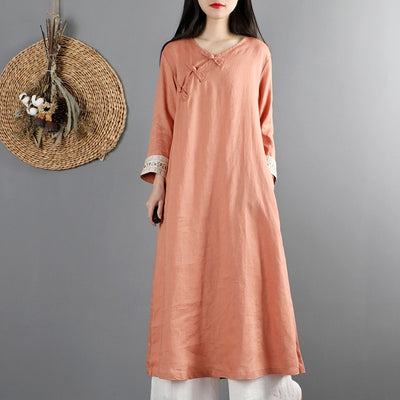 Cotton Linen Chinese Dress Qipao Ladies Robe Vintage Femme Cheongsam Cotton Linen Autumn Dresses Chinese Style Dress FF3054