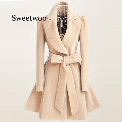 2021 Long Trench Coat for Women Slim Female Coat Sashes Down Windbreaker Outerwear Autumn Winter Female Trench Coat