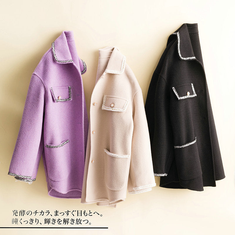 Doll Collar Double Sided Cashmere Coat Women&#39;s Small Fragrance Short Loose Cocoon Wool Coat