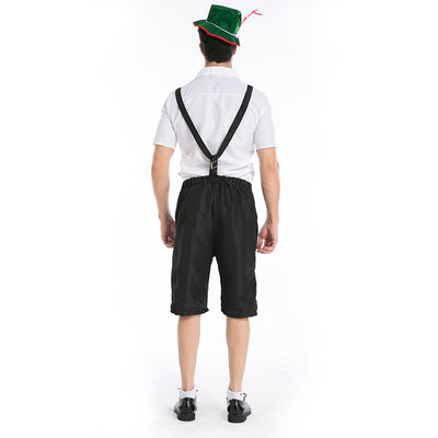 Adults Oktoberfes Costumes Men Beer Festival Suit Beer Men Halloween Cosplay Costumes Short Sleeves Top Romper Hat3 PCS Set