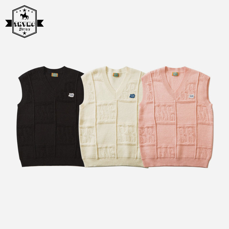 2022 New Autumn Japanese V-Neck Sweater Vest Checkerboard Vests Colorblock Sleeveless Pullovers Simple Loose Couple Sweaters