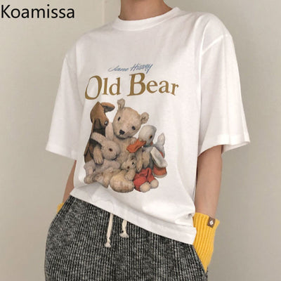 Koamissa Cartoon Women Print Sweet Tshirt Casual Loose O Neck Short Sleeves Tees Tops Korean Fashion Lady All Match T-shirts