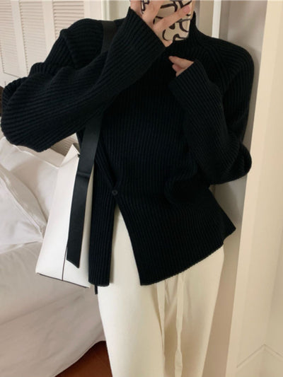 Women Sweater High-neck Long-sleeved Sweater Fashion Vintage Open Inside Knitted Pullover Long Sleeve Top Thick Sweaters Jumper
