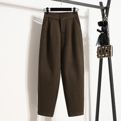 Women Ankle-length Casual Pants Office Lady Work 2022 Spring Simple Style All-match Woolen Ladies High Waist Harem Trousers