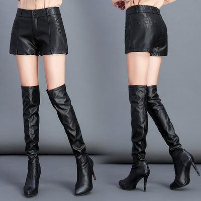 2021 new autumn and winter pu leather shorts high waist ladies casual shorts slim locomotive leather jacket spring women&#39;s cloth