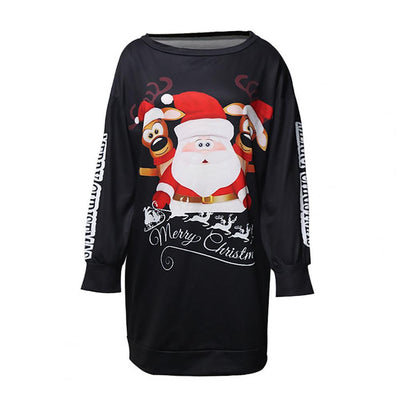 Cute Lady Christmas Sweatshirt Pullover Colorful Festive Stanta Claus Printing Winter Blouse