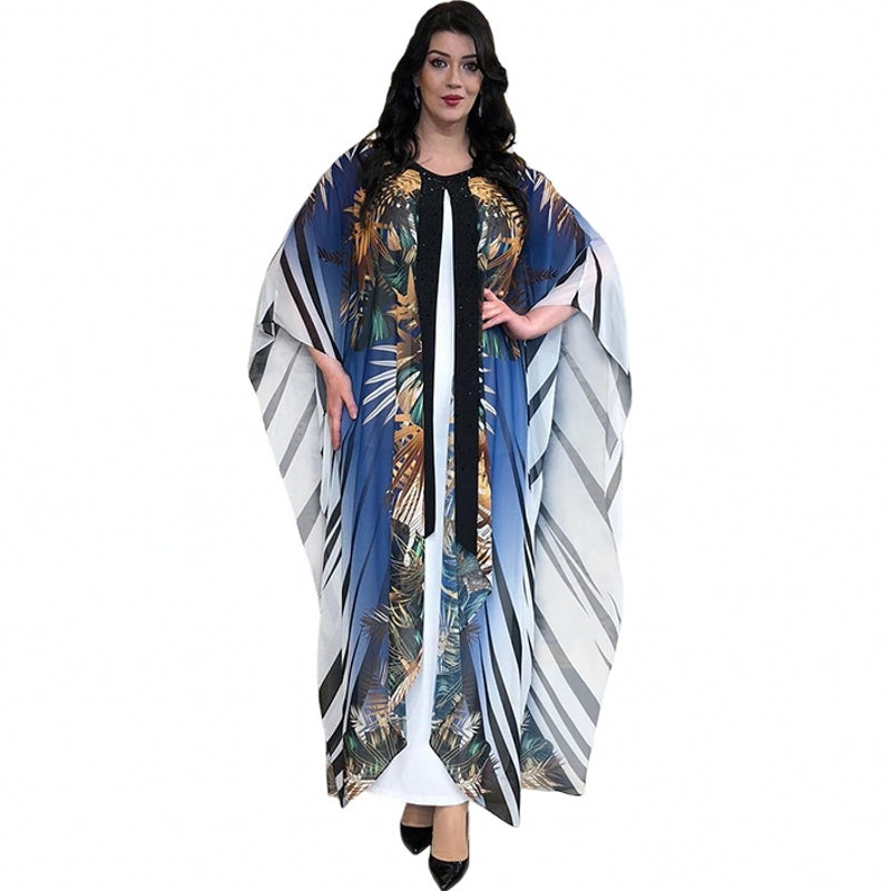 Plus Size Long Maxi Dresses For Women Batwing Sleeve Robes Spring Autumn New Print Fashion Loose Streetwear Dress Vestido
