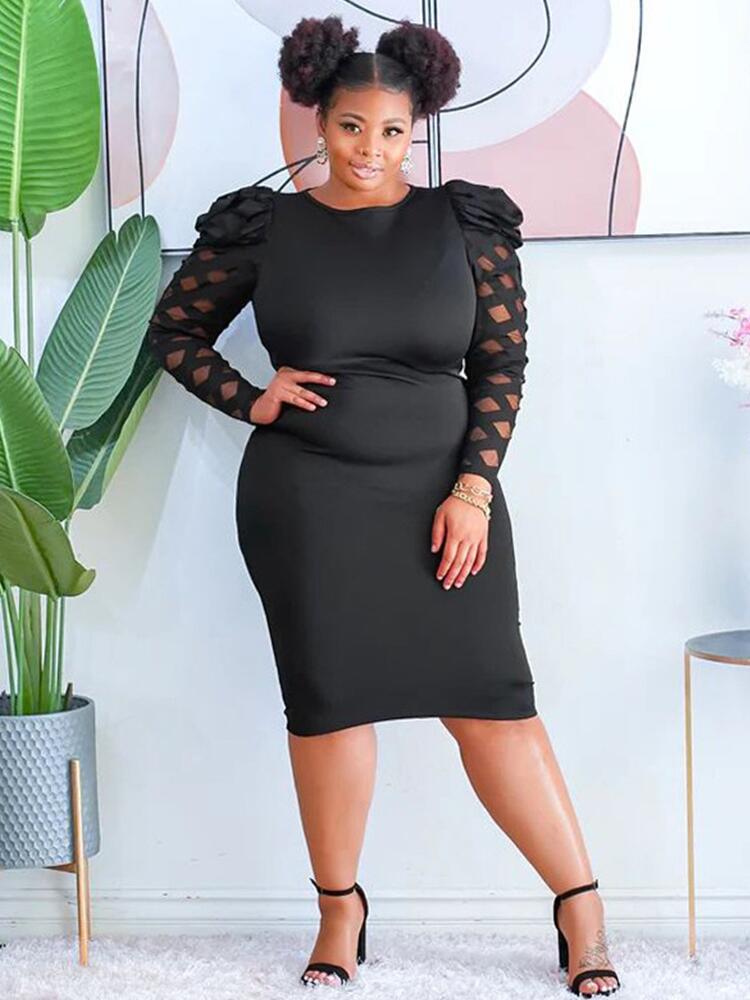 Plus Size Clothes Women Fashion Large Size Dress Long Sleeve Tight Black Dress Cut Out Bodycon Dress Wholesale Dropshipping
