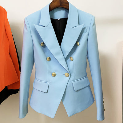 TOP QUALITY Blazer Women 2021 Slim Black Blazer Jacket Female Double Breasted Metal Lion Buttons Blazer Pink Coat Size