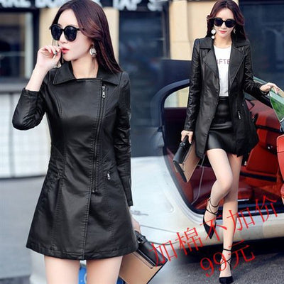 Women Faux Leather Jacket Women's Leather Top Coat Spring and Autumn Fashion Leather Wind Coat Coat Veste Femme