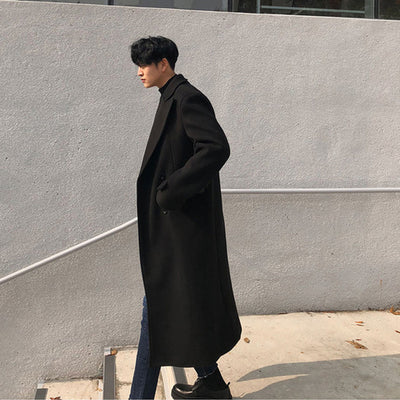 2021 Autumn Winter Mens Wool Coat Solid Long Sleeve Woolen Jackets Men Double Breasted Overcoat Fashion Slim Long Outerwear B469