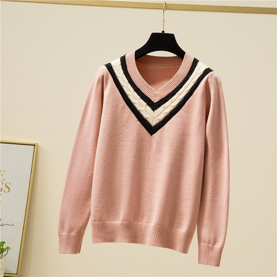Autumn Winter V-NECK BASIC Sweater pullovers Women 2021 Female loose Patchwork Sweater Pullover female pull mujer