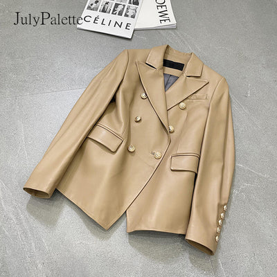 Julypalette Genuine Leather Jacket Women 2022 Spring  Style Single-breasted Real Sheepskin Jacket Ladies Sheep Leather Coats