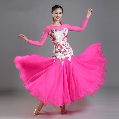 Sexy Printing Long Sleeved Women'S Ballroom Dance Competition Dresses Standard Modern Tango Waltz Foxtrot Performance DWY2194