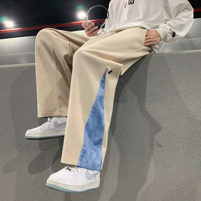 New Autumn Winter Men&#39;s Woolen Pants Khaki Black Wide Leg Spliced Thick Straight Trousers Plus Size Casual Oversize Clothing