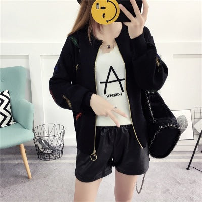 Women's autumn and winter jacket short paragraph lantern sleeves new Korean embroidery loose sweater