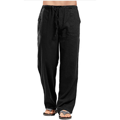 Cotton and Linen Large Size Breathable Sweat-absorbing Trousers Spring and Summer Casual Wide-leg Baggy Pants Jogging Pants Men