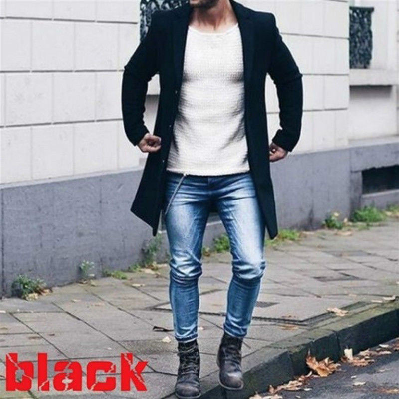Warm Winter Men&#39;s Woolen Coat Outwear Thick Jacket Peacoat Casual Single Breasted Long Overcoat Solid Color Men Clothes