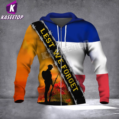 Remembrance Day French Lest We Forget 3D Printed Hoodies Men Zip Hoodies Sweatshirts Boy Jackets Pullover Tracksuits Streetwear
