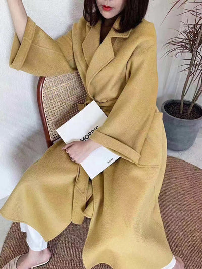 New Arrival 2022 Vintage Double-Sided Cashmere Alpaca Coat Loose Fit female belted Women's Long Woolen Coat