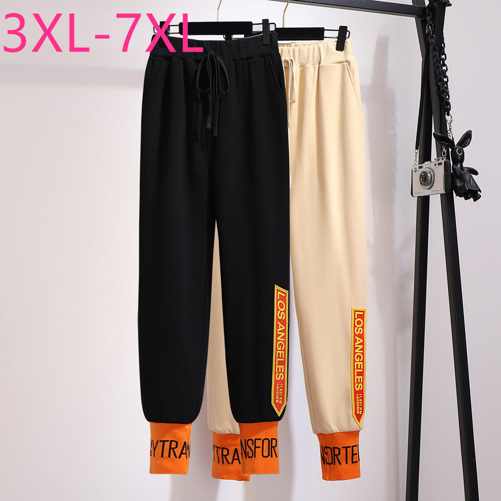 New 2021 Spring Autumn Plus Size Jogger Pants For Women Large Casual Cotton Loose Black Beige Long Trousers Belt 4XL 5XL 6XL 7XL