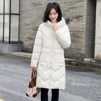 Parka women popular bright face down clothes women&#39;s middle and long 2021 winter new loose and thin over knee coat
