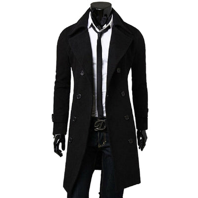 2021 England Style Men Wool Trench Coats Jacket Classic Slim Lapel Peacoat Mens Winter Double Breasted Long Coats Outerwear