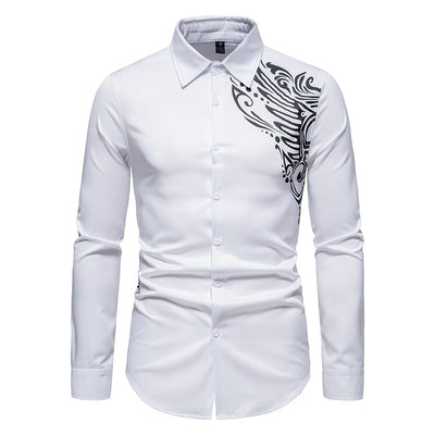 Mens Stylish Gold Floral Printed Dress Shirts Slim Fit Long Sleeve Party Shirt Men Casual Social Wedding Tuxedo Chemsie Homme