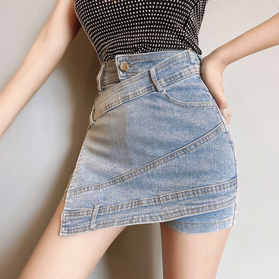 Irregular Summer High Waist Denim Women's Shorts Buttons Solid Korean Shorts Skirts Female Casual A-Line Hot short Feminino