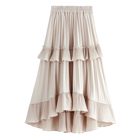 Short Front Long Back Cake Style Irregular Skirt WF0047 rokjes dames Women Ladies Ruffles Black White Long Pleated Skirt