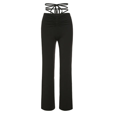 Vangull High Waist Hin Thin Bandage Straight Pants Female High Quality Activity Trousers Hipop Street Leisure Party Pants